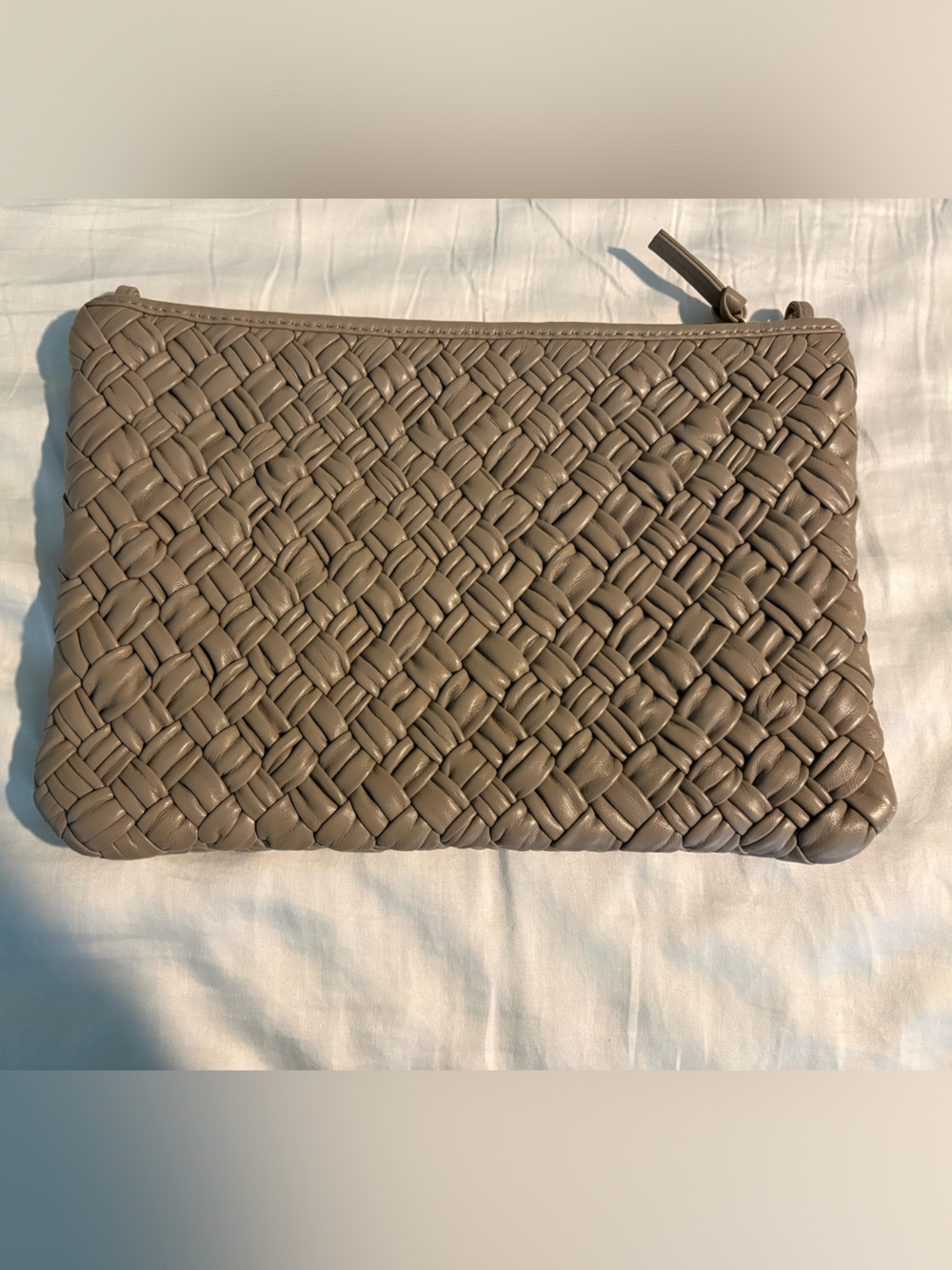 Clare V. Puffy Woven Leather Clutch with tabs in Dove - Picture 8 of 14
